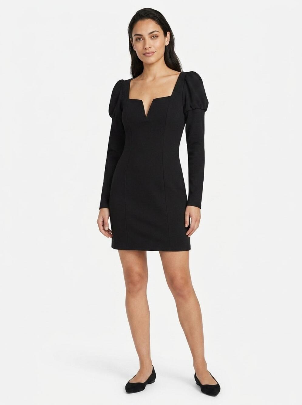 Express Black Puff Sleeve Square Neck Bodycon Mini Dress Women Size 4